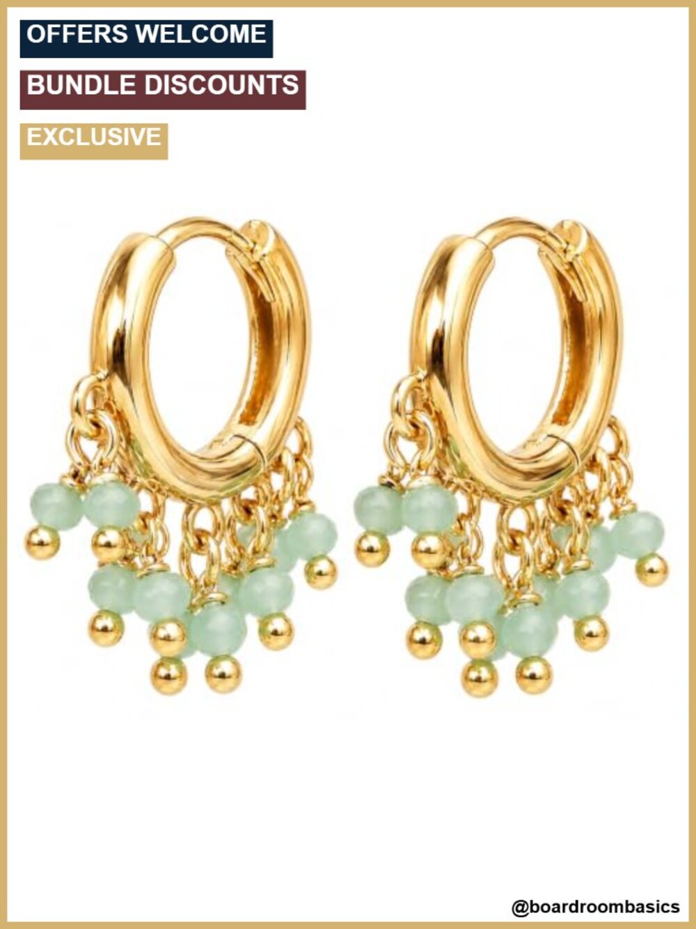 Gold Plated Amazonite Beaded Hoop Earrings Handmade